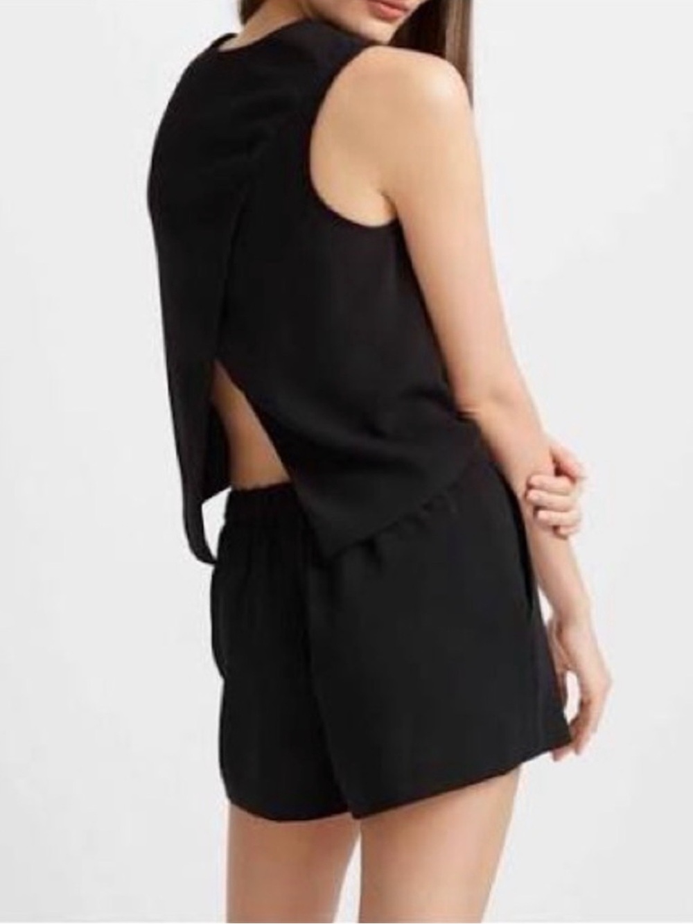 Club Monaco Black Sleeveless Open-Back Romper